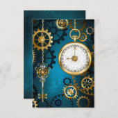 Türkis-Steampunkirche Hintergrund mit Gears Begleitkarte (Vorne/Hinten)