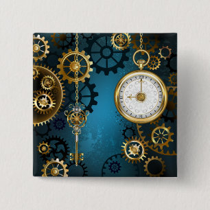 Türkis-Steampunkirche Hintergrund mit Gears Button