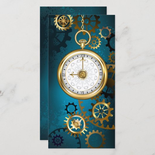 Türkis-Steampunkirche Hintergrund mit Gears Dankeskarte (Vorne/Hinten)