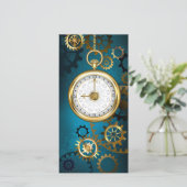 Türkis-Steampunkirche Hintergrund mit Gears Dankeskarte (Stehend Vorderseite)