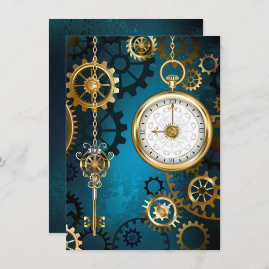 Türkis-Steampunkirche Hintergrund mit Gears Dankeskarte (Vorne/Hinten)