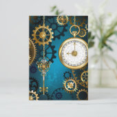 Türkis-Steampunkirche Hintergrund mit Gears Dankeskarte (Stehend Vorderseite)