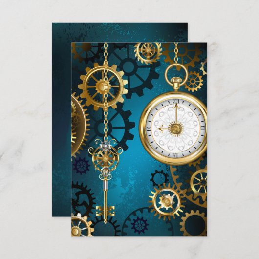 Türkis-Steampunkirche Hintergrund mit Gears Dankeskarte (Vorne/Hinten)