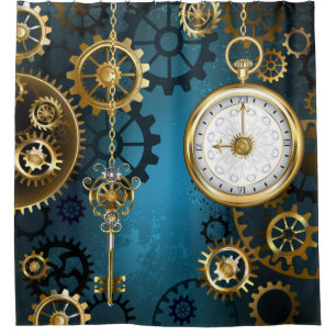 Türkis-Steampunkirche Hintergrund mit Gears Duschvorhang