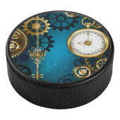 Türkis-Steampunkirche Hintergrund mit Gears Eishockey Puck (3/4)