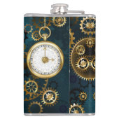 Türkis-Steampunkirche Hintergrund mit Gears Flachmann (Rückseite)