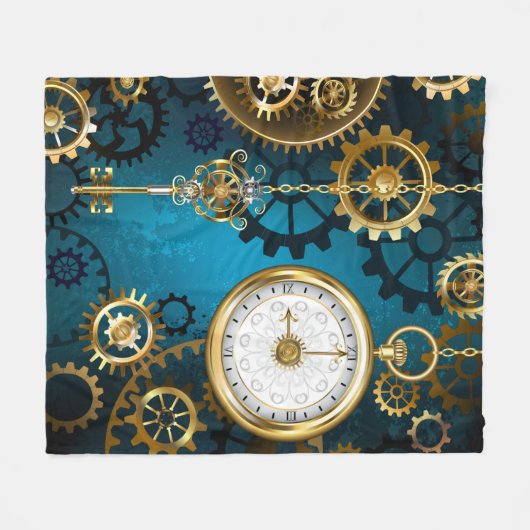 Türkis-Steampunkirche Hintergrund mit Gears Fleecedecke (Vorderseite (Horizontal))