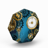 Türkis-Steampunkirche Hintergrund mit Gears Fotoblock (Links)