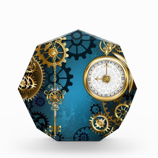 Türkis-Steampunkirche Hintergrund mit Gears Fotoblock (Vorderseite)