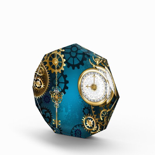 Türkis-Steampunkirche Hintergrund mit Gears Fotoblock (Rechts)