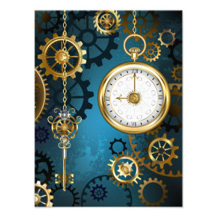 Türkis-Steampunkirche Hintergrund mit Gears Fotodruck