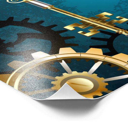 Türkis-Steampunkirche Hintergrund mit Gears Fotodruck (Ecke)