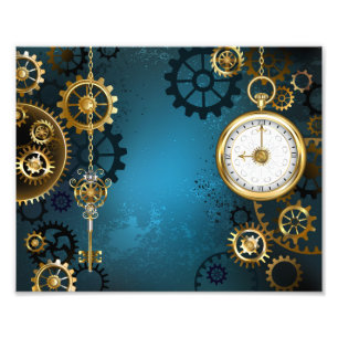 Türkis-Steampunkirche Hintergrund mit Gears Fotodruck