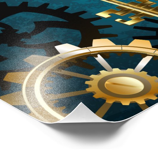 Türkis-Steampunkirche Hintergrund mit Gears Fotodruck (Ecke)