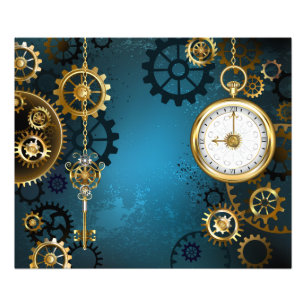 Türkis-Steampunkirche Hintergrund mit Gears Fotodruck