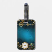 Türkis-Steampunkirche Hintergrund mit Gears Gepäckanhänger (Rückseite vertikal)