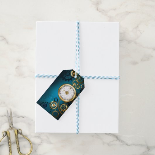 Türkis-Steampunkirche Hintergrund mit Gears Geschenkanhänger (Mit Garn)