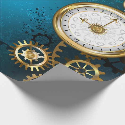 Türkis-Steampunkirche Hintergrund mit Gears Geschenkpapier (Ecke)