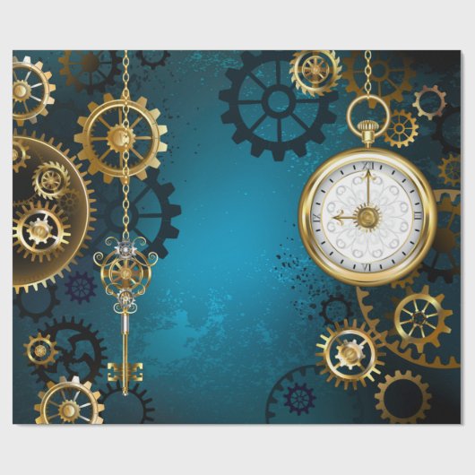 Türkis-Steampunkirche Hintergrund mit Gears Geschenkpapier (Flach)