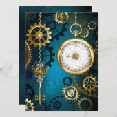 Türkis-Steampunkirche Hintergrund mit Gears Hinweiskarte (Vorne/Hinten)