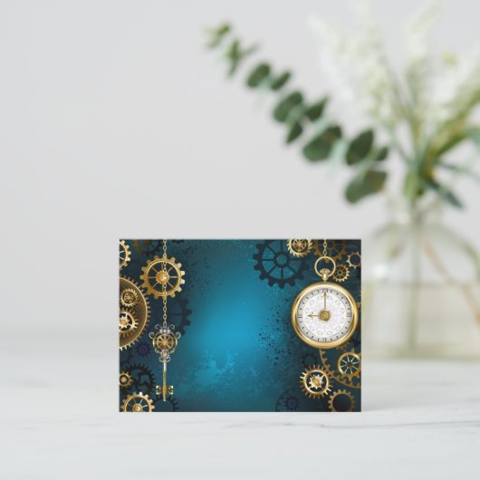 Türkis-Steampunkirche Hintergrund mit Gears Hinweiskarte (Stehend Vorderseite)