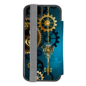 Türkis-Steampunkirche Hintergrund mit Gears Incipio iPhone Geldbeutel-Hülle (Folio Rückseite)