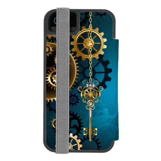 Türkis-Steampunkirche Hintergrund mit Gears Incipio iPhone Geldbeutel-Hülle (Folio Rückseite)