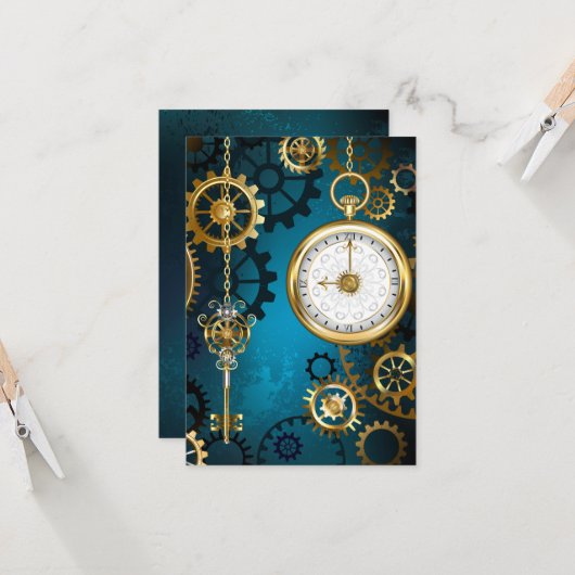 Türkis-Steampunkirche Hintergrund mit Gears Karte (Vorderseite/Rückseite Beispiel)