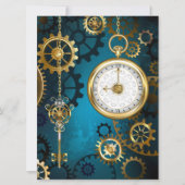 Türkis-Steampunkirche Hintergrund mit Gears Karte (Vorderseite)