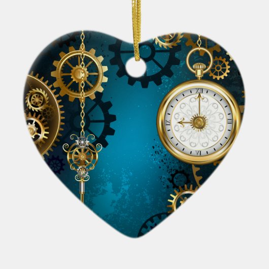 Türkis-Steampunkirche Hintergrund mit Gears Keramik Ornament (Vorne)