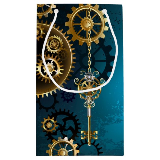 Türkis-Steampunkirche Hintergrund mit Gears Kleine Geschenktüte (Rückseite)