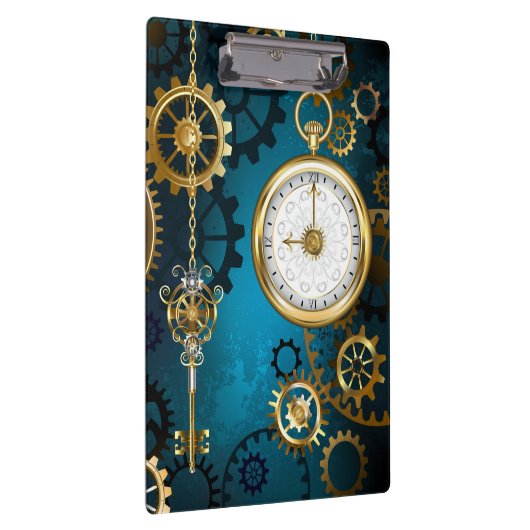 Türkis-Steampunkirche Hintergrund mit Gears Klemmbrett (Rechts)