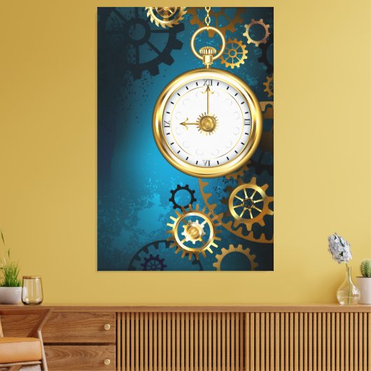 Türkis-Steampunkirche Hintergrund mit Gears Leinwanddruck (Insitu (Wohnzimmer))