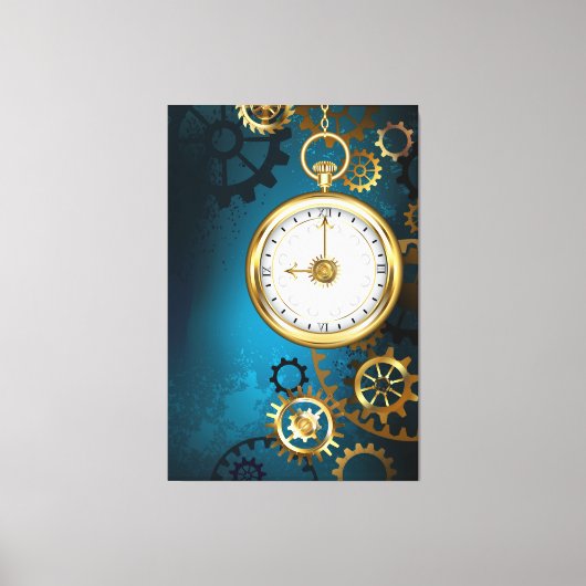 Türkis-Steampunkirche Hintergrund mit Gears Leinwanddruck (Vorderseite)