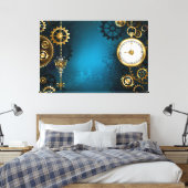 Türkis-Steampunkirche Hintergrund mit Gears Leinwanddruck (Insitu (Schlafzimmer))