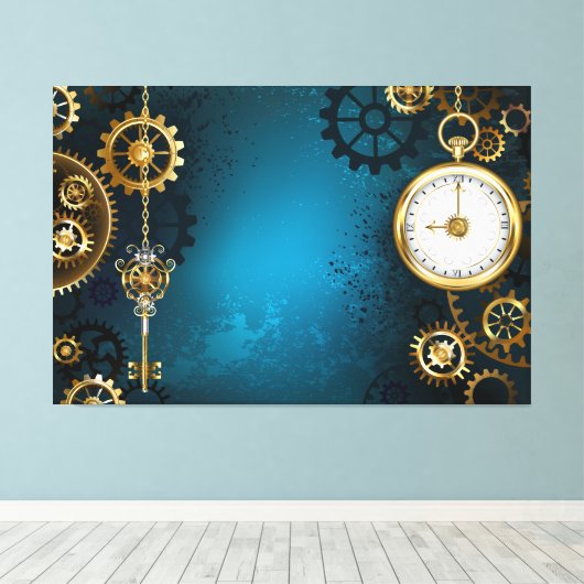 Türkis-Steampunkirche Hintergrund mit Gears Leinwanddruck (Insitu (Holzboden))
