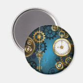 Türkis-Steampunkirche Hintergrund mit Gears Magnet (Vorderseite/Rückseite)