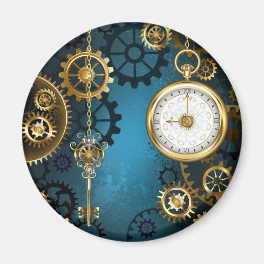 Türkis-Steampunkirche Hintergrund mit Gears Magnet (Vorne)