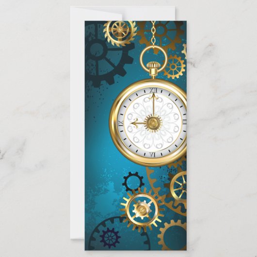 Türkis-Steampunkirche Hintergrund mit Gears Magneteinladung (Vorderseite)