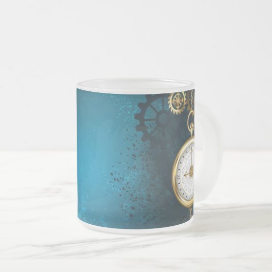 Türkis-Steampunkirche Hintergrund mit Gears Mattglastasse (VorderseiteRechts)