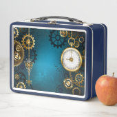 Türkis-Steampunkirche Hintergrund mit Gears Metall Brotdose (Beispiel)