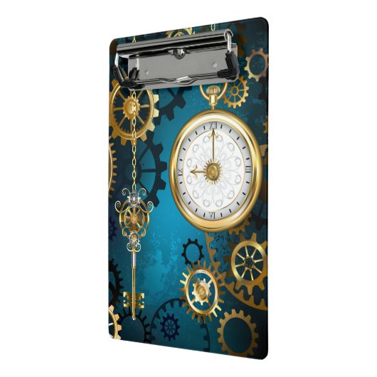 Türkis-Steampunkirche Hintergrund mit Gears Mini Klemmbrett (Gewinkelt2)