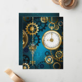 Türkis-Steampunkirche Hintergrund mit Gears Mitteilungskarte (Vorderseite/Rückseite Beispiel)