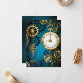 Türkis-Steampunkirche Hintergrund mit Gears Mitteilungskarte (Vorderseite/Rückseite Beispiel)