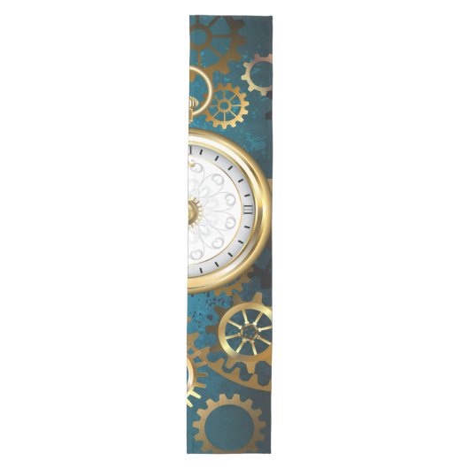 Türkis-Steampunkirche Hintergrund mit Gears Mittelgroßer Tischläufer (Vorderseite)