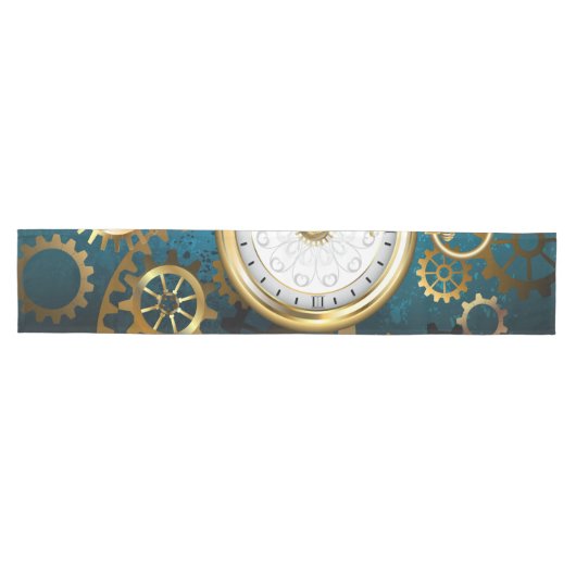 Türkis-Steampunkirche Hintergrund mit Gears Mittelgroßer Tischläufer (Horizontal)
