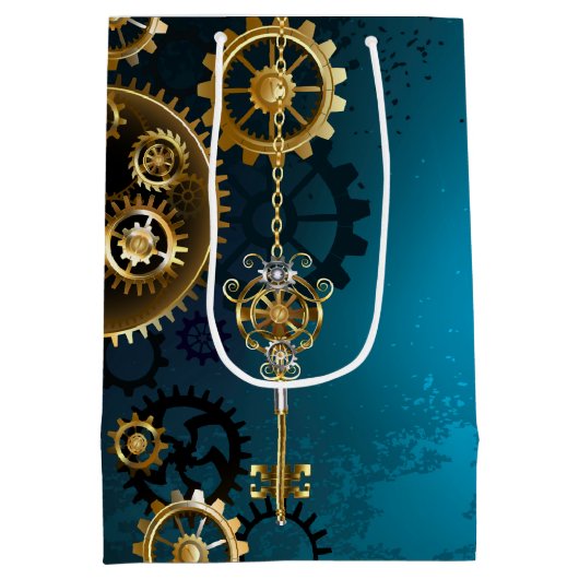 Türkis-Steampunkirche Hintergrund mit Gears Mittlere Geschenktüte (Rückseite)
