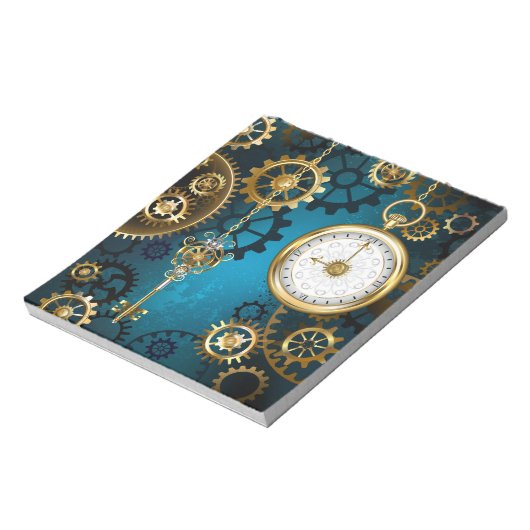 Türkis-Steampunkirche Hintergrund mit Gears Notizblock (Rotiert)