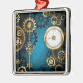 Türkis-Steampunkirche Hintergrund mit Gears Ornament Aus Metall (Links)