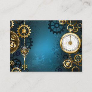 Türkis-Steampunkirche Hintergrund mit Gears Platzkarte